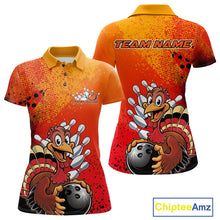 Load image into Gallery viewer, Custom Funny Orange Turkey Bowling Team Women Polo Shirts, Thanksgiving Bowling Outfit IPHW9785