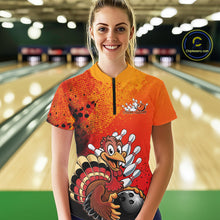 Load image into Gallery viewer, Custom Funny Orange Turkey Bowling Women Quarter-Zip Shirts, Thanksgiving Bowling Outfit IPHW9785