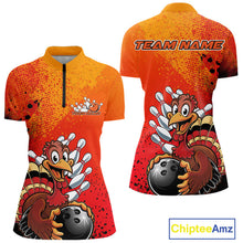 Load image into Gallery viewer, Custom Funny Orange Turkey Bowling Women Quarter-Zip Shirts, Thanksgiving Bowling Outfit IPHW9785