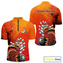 Load image into Gallery viewer, Custom Funny Orange Turkey Bowling Team Men Quarter-Zip Shirts, Thanksgiving Bowling Outfit IPHW9785