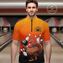 Load image into Gallery viewer, Custom Funny Turkey Bowling Thanksgiving Bowing Outfit Team Quarter-Zip Shirts For Men IPHW9787