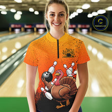 Load image into Gallery viewer, Custom Funny Turkey Bowling Thanksgiving Bowing Outfit Team Quarter-Zip Shirts For Women IPHW9787