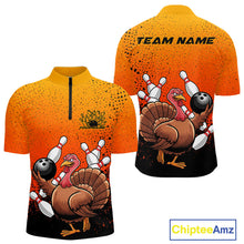 Load image into Gallery viewer, Custom Funny Turkey Bowling Thanksgiving Bowing Outfit Team Quarter-Zip Shirts For Men IPHW9787