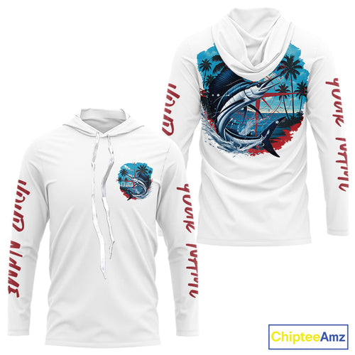 Custom Saltwater Sailfish Fishing Long Sleeve Hooded Performance Sport Fishing Shirt IPHW9223