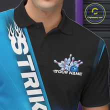 Load image into Gallery viewer, Custom Black And Blue Strike Bowling Polo Shirts For Men, Bowling Team Uniform IPHW9552