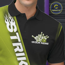 Load image into Gallery viewer, Custom Black And Green Strike Bowling Polo Shirts For Men, Bowling Team Uniform IPHW9553