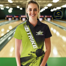 Load image into Gallery viewer, Custom Black And Green Strike Bowling Polo Shirts For Women, Bowling Team Uniform IPHW9553