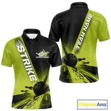 Load image into Gallery viewer, Custom Black And Green Strike Bowling Polo Shirts For Men, Bowling Team Uniform IPHW9553