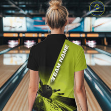 Load image into Gallery viewer, Custom Black And Green Strike Bowling Quarter-Zip Shirts For Women, Bowling Team Uniform IPHW9553