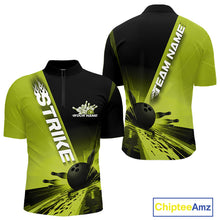 Load image into Gallery viewer, Custom Black And Green Strike Bowling Quarter-Zip Shirts For Men, Bowling Team Uniform IPHW9553