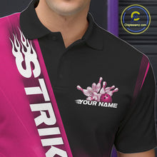 Load image into Gallery viewer, Custom Black And Pink Strike Bowling Polo Shirts For Men, Bowling Team Uniform IPHW9554