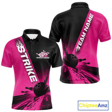 Load image into Gallery viewer, Custom Black And Pink Strike Bowling Polo Shirts For Men, Bowling Team Uniform IPHW9554