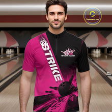 Load image into Gallery viewer, Custom Black And Pink Strike Bowling Quarter-Zip Shirts For Men, Bowling Team Uniform IPHW9554