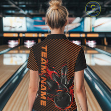 Load image into Gallery viewer, Custom Red Orange Flame Bowling Polo Shirts For Women, Bowling Tournament Team Shirt IPHW9403