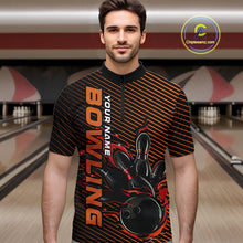 Load image into Gallery viewer, Custom Red Orange Flame Bowling Quarter-Zip Shirts For Men, Bowling Tournament Team Shirt IPHW9403
