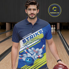 Load image into Gallery viewer, Custom Blue And Green Flame Strike Bowling Team Men Polo Shirts, Bowling Jerseys IPHW9404