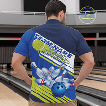 Load image into Gallery viewer, Custom Blue And Green Flame Strike Bowling Team Men Quarter-Zip Shirts, Bowling Jerseys IPHW9404