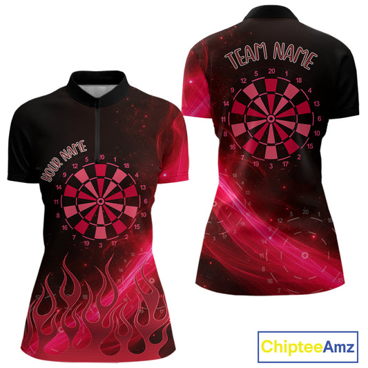 Dartboard 3D Lightning Darts Shirt For Women Custom Name & Team Jersey | Opt3 - Red NYN0647