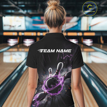 Load image into Gallery viewer, Custom Galaxy Purple Flame Bowling Polo Shirt For Women, Bowling League Team Uniform IPHW9567