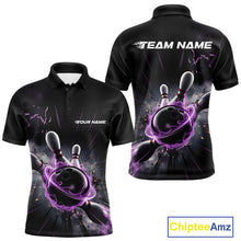 Load image into Gallery viewer, Custom Galaxy Purple Flame Bowling Polo Shirt For Men, Bowling League Team Uniform IPHW9567