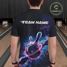 Load image into Gallery viewer, Custom Galaxy Blue And Purple Flame Bowling Polo Shirt For Men, Bowling League Team Uniform IPHW9568
