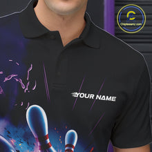 Load image into Gallery viewer, Custom Galaxy Blue And Purple Flame Bowling Polo Shirt For Men, Bowling League Team Uniform IPHW9568