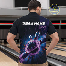 Load image into Gallery viewer, Custom Galaxy Blue And Purple Flame Bowling Men Quarter-Zip Shirt , Bowling League Team Uniform IPHW9568