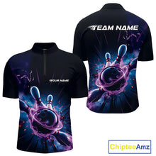 Load image into Gallery viewer, Custom Galaxy Blue And Purple Flame Bowling Men Quarter-Zip Shirt , Bowling League Team Uniform IPHW9568