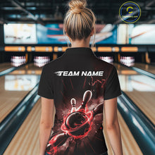 Load image into Gallery viewer, Custom Galaxy Red Flame Bowling Polo Shirt For Women, Bowling League Team Uniform IPHW9569