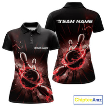 Load image into Gallery viewer, Custom Galaxy Red Flame Bowling Polo Shirt For Women, Bowling League Team Uniform IPHW9569