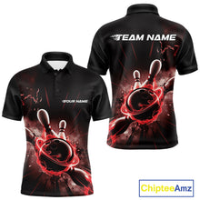 Load image into Gallery viewer, Custom Galaxy Red Flame Bowling Polo Shirt For Men, Bowling League Team Uniform IPHW9569