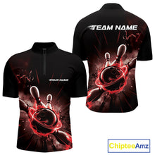 Load image into Gallery viewer, Custom Galaxy Red Flame Bowling Quarter-Zip Shirt For Men, Bowling League Team Uniform IPHW9569