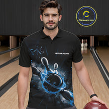 Load image into Gallery viewer, Custom Galaxy Blue Flame Bowling Polo Shirt For Men, Bowling League Team Uniform IPHW9570