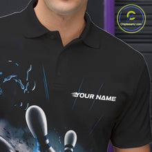Load image into Gallery viewer, Custom Galaxy Blue Flame Bowling Polo Shirt For Men, Bowling League Team Uniform IPHW9570