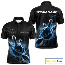 Load image into Gallery viewer, Custom Galaxy Blue Flame Bowling Polo Shirt For Men, Bowling League Team Uniform IPHW9570