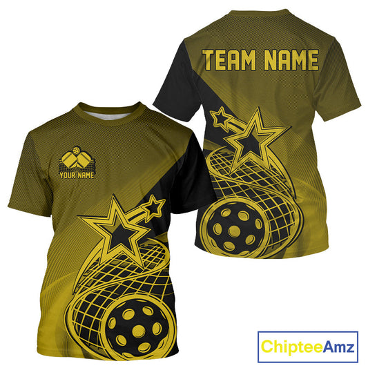 Custom Yellow Pickleball Star T-Shirts For Men, Outdoor Pickleball Team Uniform IPHW9411