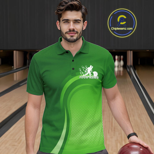 Custom Green Bowling Team Polo Shirts For Men, Bowling Tournament Bowling League Shirt IPHW9238