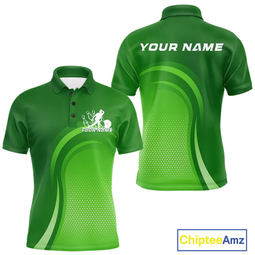 Custom Green Bowling Team Polo Shirts For Men, Bowling Tournament Bowling League Shirt IPHW9238
