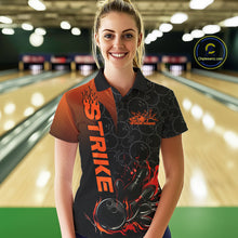 Load image into Gallery viewer, Custom Bowling Pattern Red Flame Strike Bowling Team Women Polo Shirts, Bowling Jerseys IPHW9415