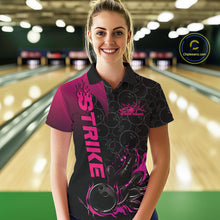 Load image into Gallery viewer, Custom Bowling Pattern Pink Flame Strike Bowling Team Women Polo Shirts, Bowling Jerseys IPHW9417