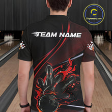 Load image into Gallery viewer, Custom Black And Red Fire Flame Bowling Team Men Polo Shirts, Bowling Jerseys IPHW9418