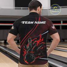 Load image into Gallery viewer, Custom Black And Red Fire Flame Bowling Team Men Quarter-Zip Shirts, Bowling Jerseys IPHW9418