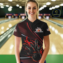 Load image into Gallery viewer, Custom Black And Red Fire Flame Bowling Team Women Quarter-Zip Shirts, Bowling Jerseys IPHW9418