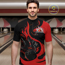 Load image into Gallery viewer, Custom Black And Red Flame Bowling Quarter-Zip Shirts For Men, Bowling Tournament Team Uniform IPHW9245