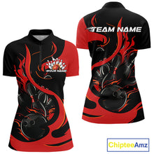 Load image into Gallery viewer, Custom Black And Red Flame Bowling Women Quarter-Zip Shirt, Bowling Team Uniform IPHW9245