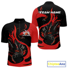 Load image into Gallery viewer, Custom Black And Red Flame Bowling Quarter-Zip Shirts For Men, Bowling Tournament Team Uniform IPHW9245