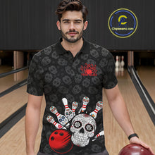 Load image into Gallery viewer, Custom Black And Red Sugar Skull Bowling Team Polo Shirts For Men, Bowling League Shirt IPHW9251