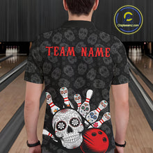 Load image into Gallery viewer, Custom Black And Red Sugar Skull Bowling Team Polo Shirts For Men, Bowling League Shirt IPHW9251