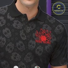 Load image into Gallery viewer, Custom Black And Red Sugar Skull Bowling Team Polo Shirts For Men, Bowling League Shirt IPHW9251