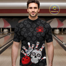 Load image into Gallery viewer, Custom Black And Red Sugar Skull Bowling Team Quarter-Zip Shirts For Men, Bowling League Shirt IPHW9251